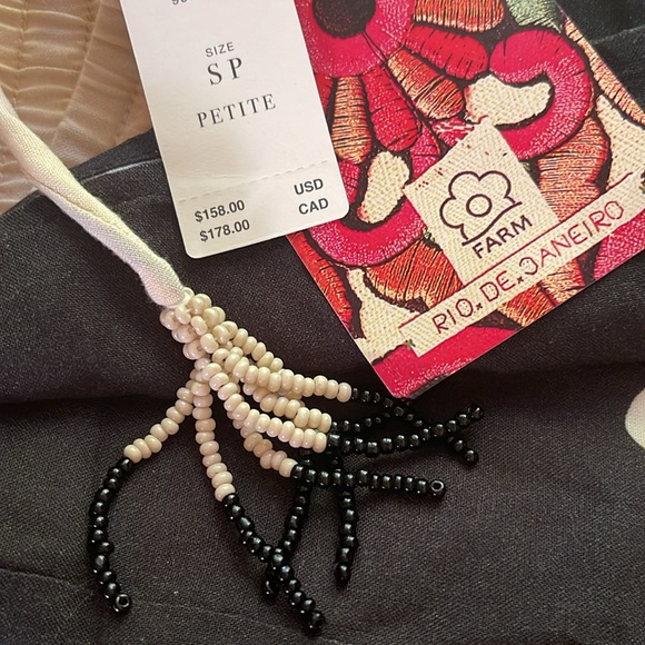 Farm Rio NWT fun S, or S petite wide leg lined pants, pockets, beaded tassels - Picture 15 of 16